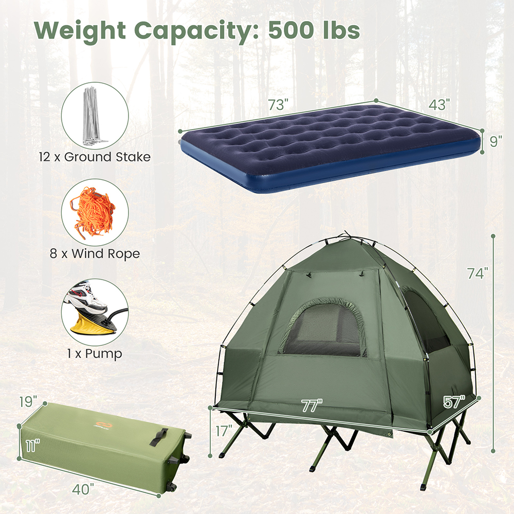 Foldable Outdoor Camping Tent Cot With Air Mattress And Sleeping Bag For Camping, Hiking, Fishing And Other Outdoor Activities
