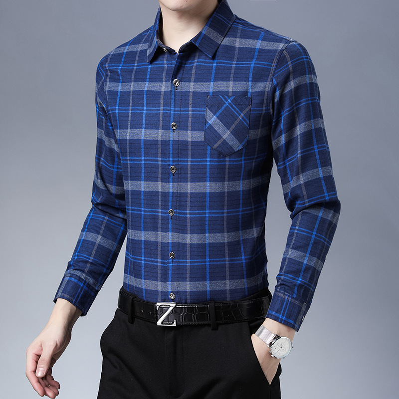 Middle Aged And Elderly Men's Long Sleeve Plaid Shirt
