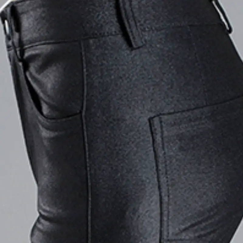 PU Coated Faux Leather Pants Ladies High Waist