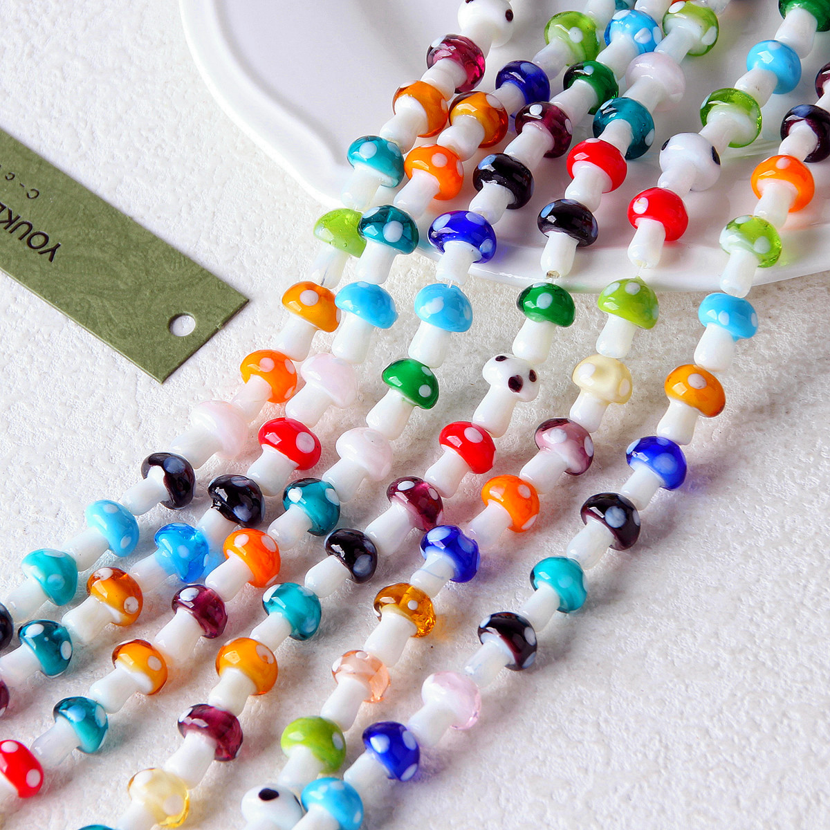 Title 3, Colorful Glazed Small Mushroom Polka Dot Beaded...