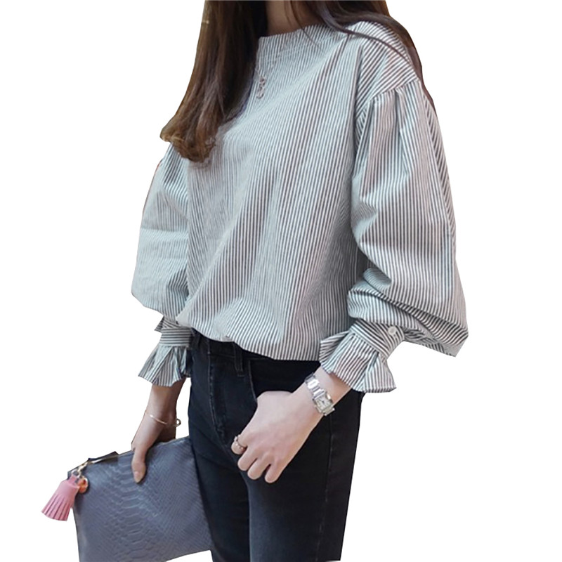 Casual Striped Lantern Long Sleeve Pullover Shirt