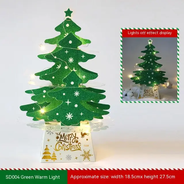 Christmas Decorations Mini Desktop Christmas Greeting Card Ornaments Sd004 Green Warm Light - Shop at LoveMi