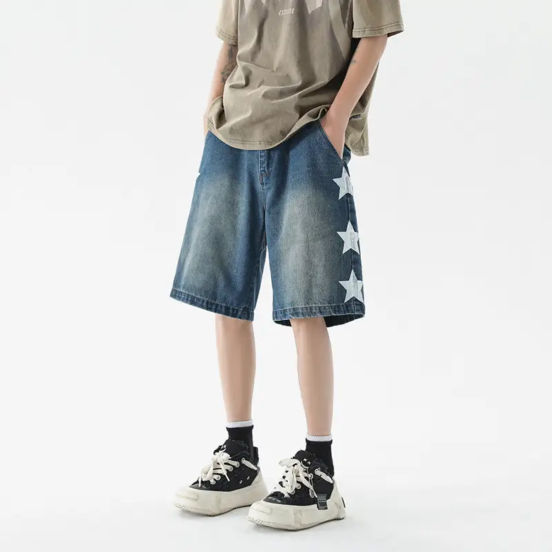 Mens Fashion Vintage Star Patch Jeans