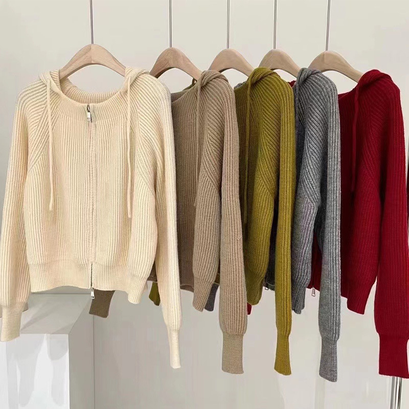 Korean Style Double Zip Hooded Knit Jacket