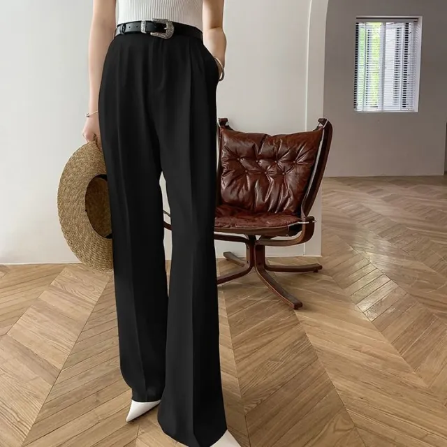 High Waist Simple Casual Pants Mopping The Floor Black - Shop at LoveMi