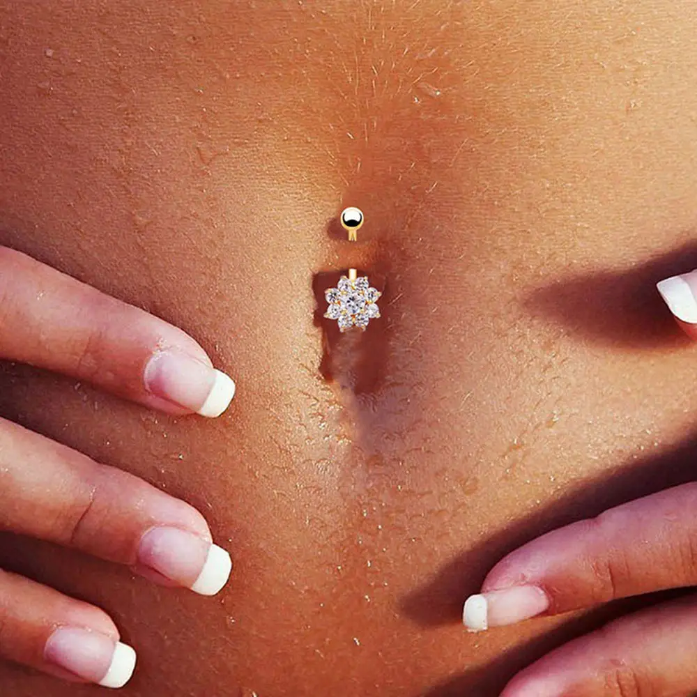 Stainless Steel Inlaid Zircon Belly Button Nail