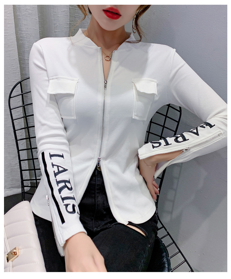 Title 7, Letter Fashion Zipper Slim T Shirt All Match