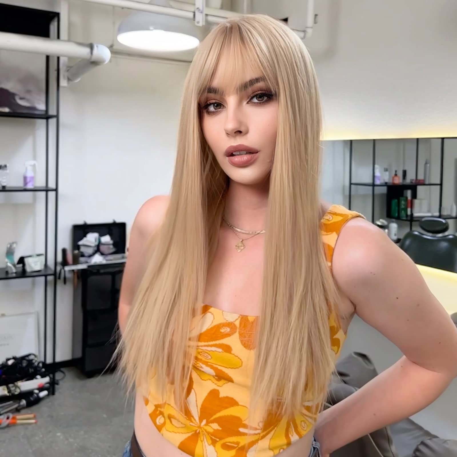 Title 1, Qi Bangs Yellow Gradient Long Straight Hair