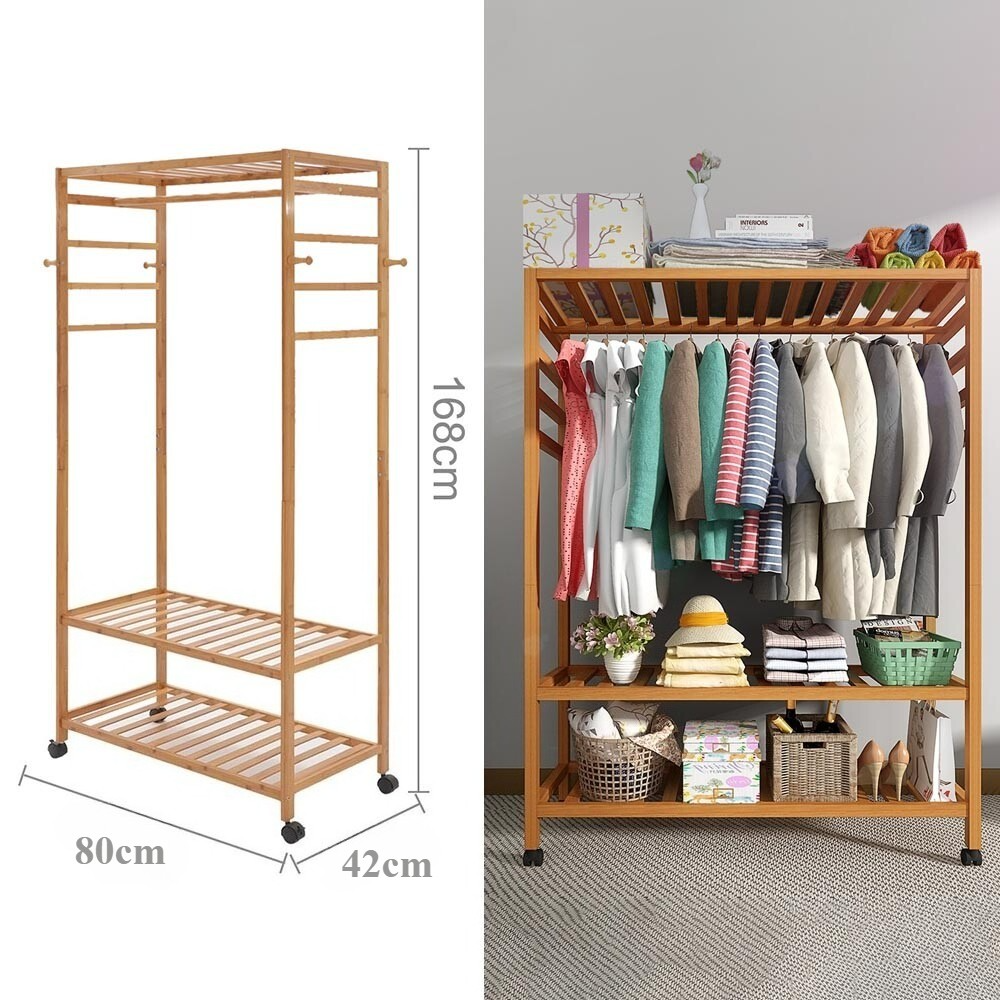 Heavy Duty Wooden Clothes Rail Rack Garment Hanging Stand Corner Open Wardrobe — image 10