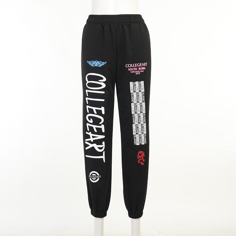 Title 2, Graffiti Letter Print Bouquet Foot Guard Pants