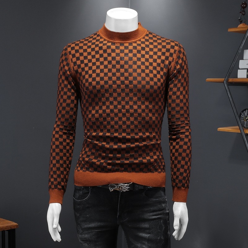 Title 2, Thick Checks Woolen Sweater Plus Size Half-turt...