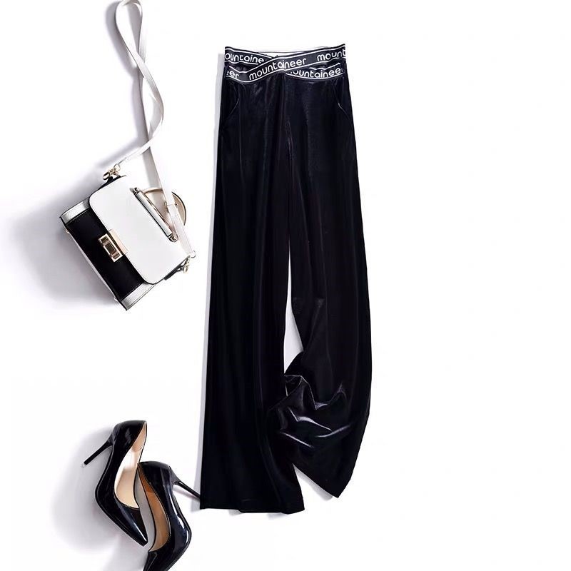 Title 7, Womens Solid Color Gold Velvet Wide-leg Pants,...