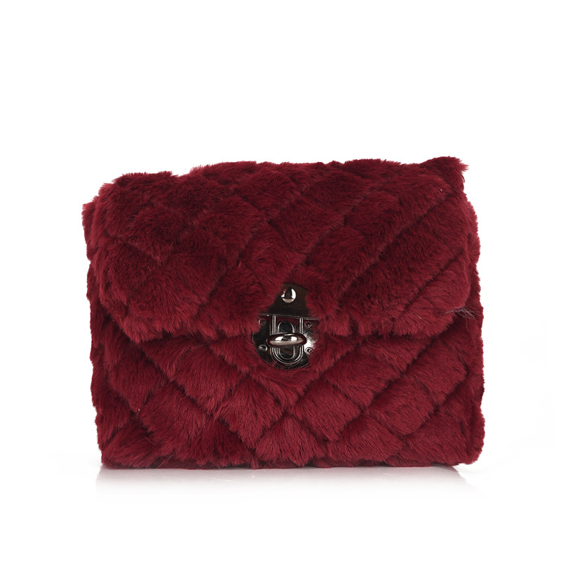 Lingge Rabbit Hair Women's New Versatile Chain One Shoulder Crossbody Bag Red - Shop at LoveMi