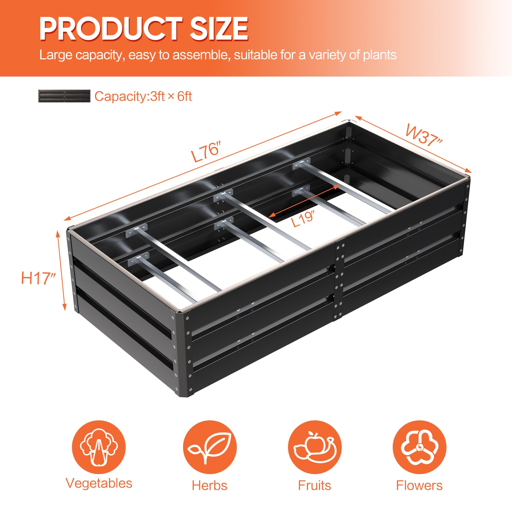 Outdoor Metal Raised Garden Bed With 6 Support Poles,Large Deep Root Box Planter For Vegetables Flowers Herbs,207 Gallon, 6.3x3.1x1.5ft — foto 3