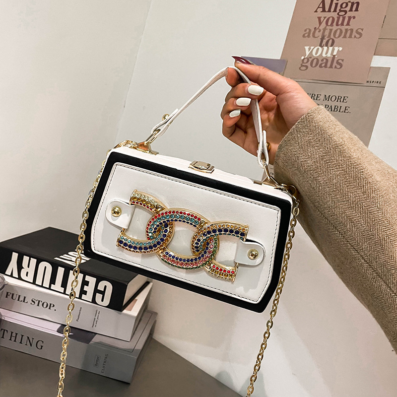 Colored Diamond Luxury Design Box Bag Messenger Shoulder Bag White - Shop at LoveMi