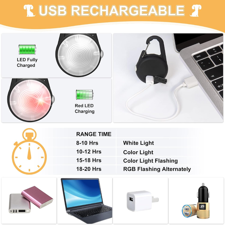 Dog Collar Light, 4 Modes Dog Lights For Night Walking, Rechargeable LED Pet Collar Light For Nighttime Clip On, IP68 Waterproof Pet Walking Accessories-2 Pack 4