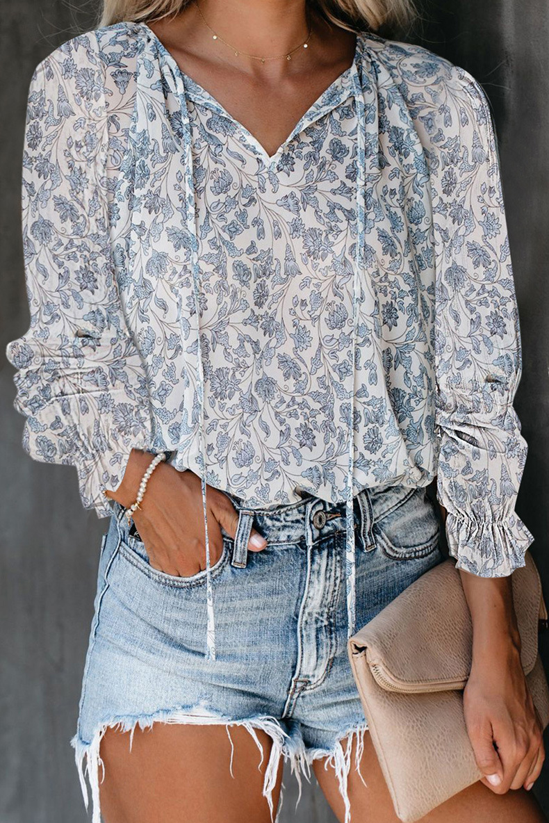 Title 2, Printed Long-sleeved Casual Loose Chiffon Shirt