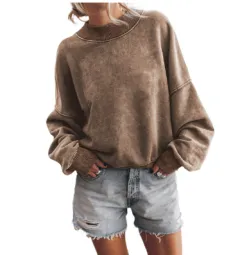 Autumn Crew Neck Solid Colour European And American Leisure Loose Sweater - Camel - View 1
