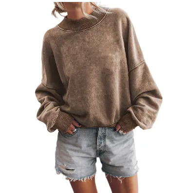 Autumn Crew Neck Solid Color European And American Leisure Loose Sweater Camel - Shop at LoveMi