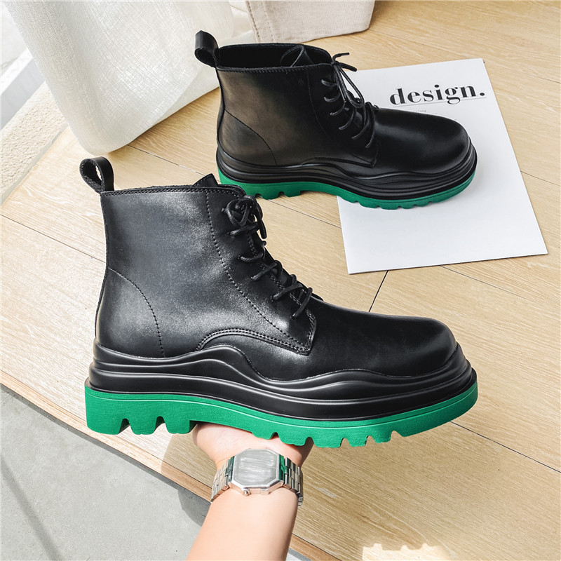 Title 8, Black leather shoes with thick soles for all-da...