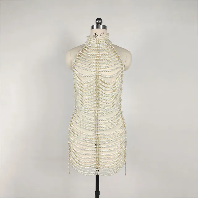 Women's Fashion Pearl Backless Hollow Dress Average Size - Shop at LoveMi