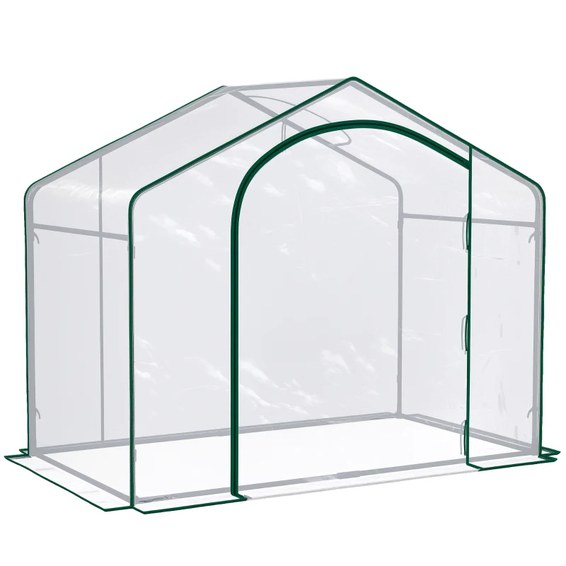 Portable Walk-in Greenhouse, Plastic Cover, Steel Frame Garden Hot House, Zipper Door, Top Vent For Flowers, Vegetables, Saplings, Tropical Plants, Clear