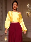 One Shoulder Balloon Puff Sleeve Cropped Blouse view 6