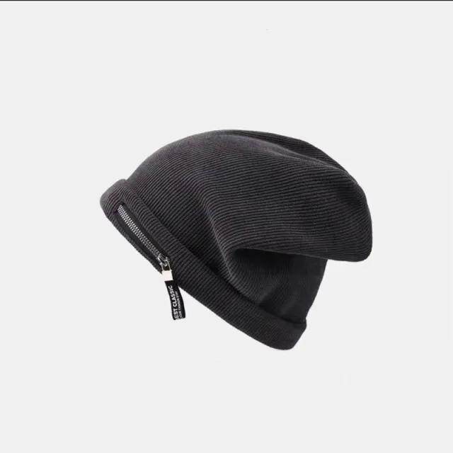Women's Knitted Hat Autumn And Winter Personality Zipper Loose American Style Black - Shop at LoveMi