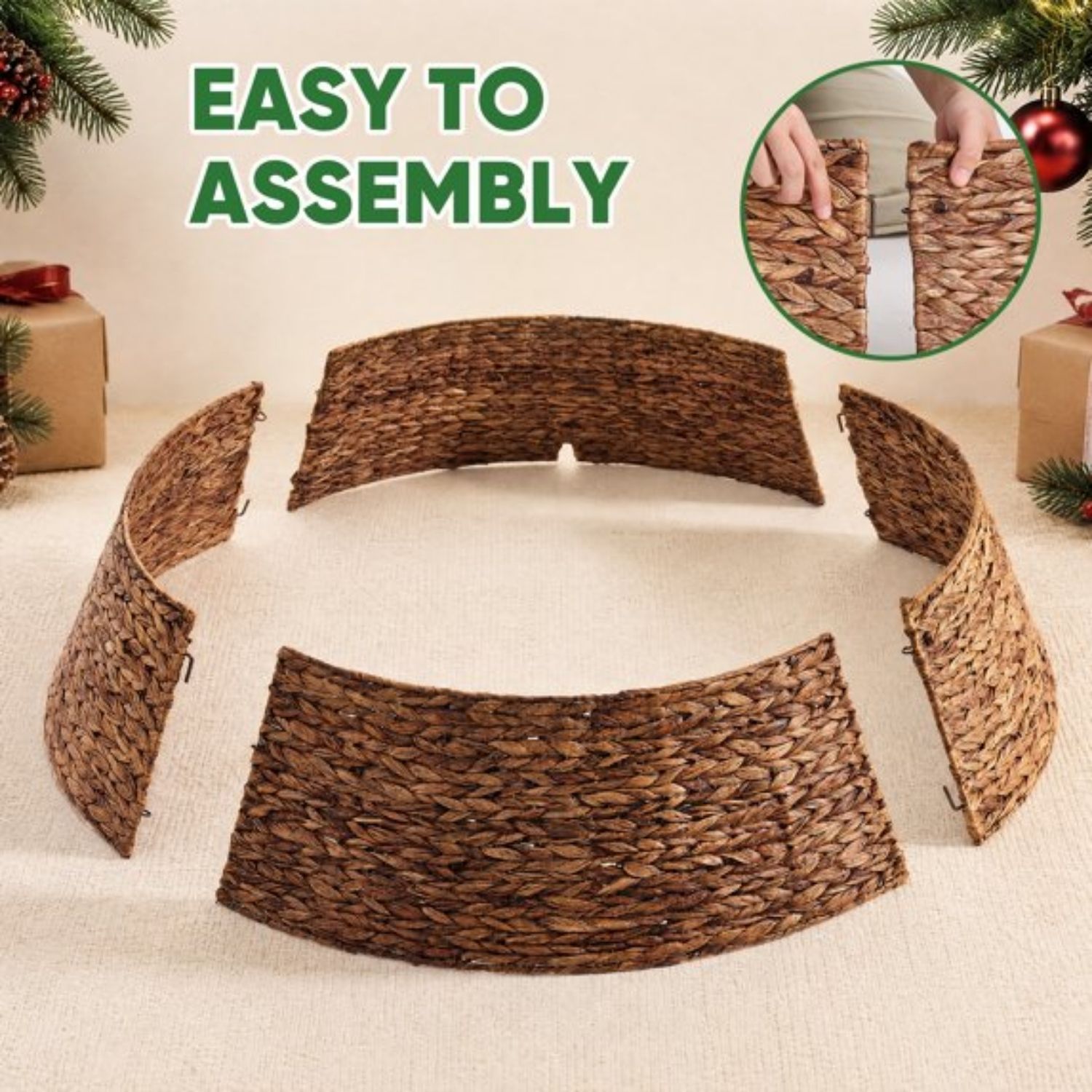 Woven Christmas Tree Collar, Christmas Tree Skirt Cover For Holiday Decor 5