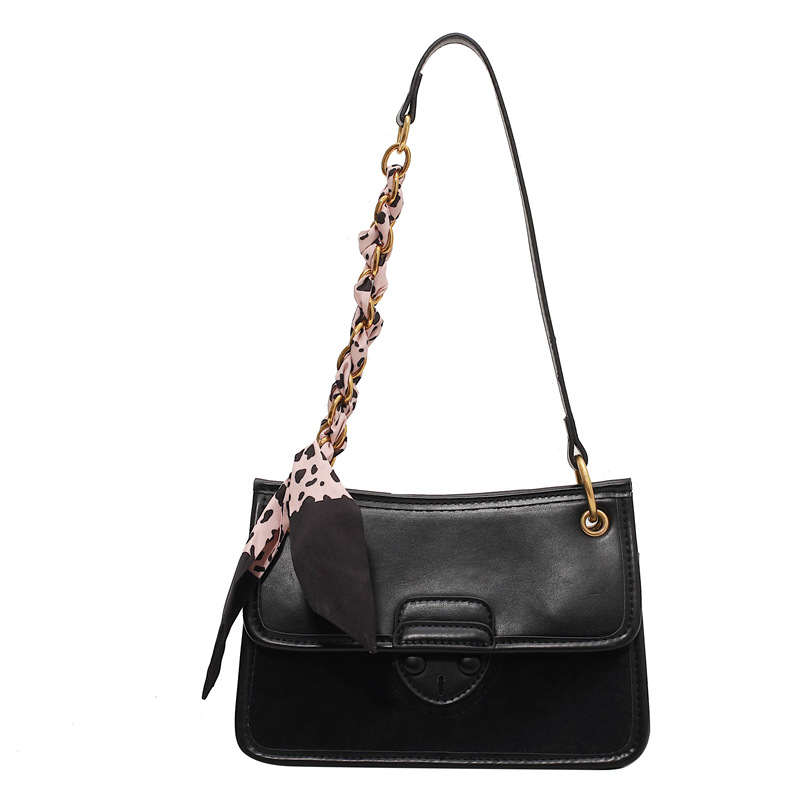 Leopard Print Chain Scarf Commuter Daily Women's Shoulder Bag Black - Shop at LoveMi