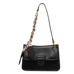 Leopard Print Chain Scarf Commuter Daily Women's Shoulder Bag - Black - View 1