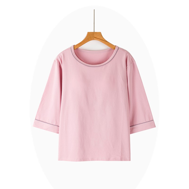 Cup Integrated Three quarter Long sleeved T shirt Casual Home Wear Pink Purple - Shop at LoveMi