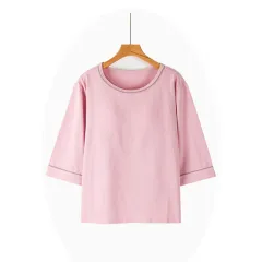 Cup Integrated Three-quarter Long-sleeved T-shirt Casual Home Wear - Pink Purple - View 1