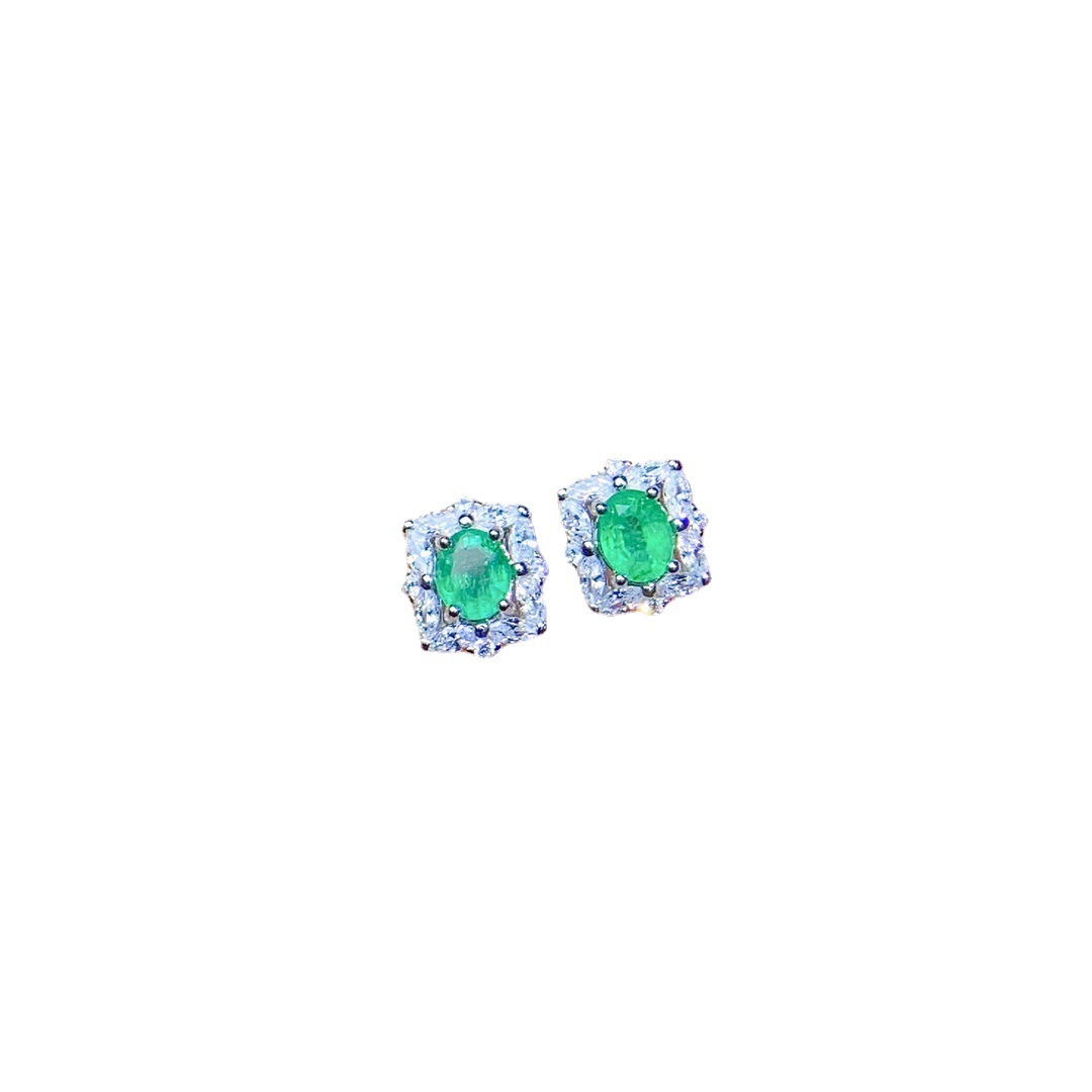 Title 7, S925 Silver Inlaid Natural Emerald Earrings