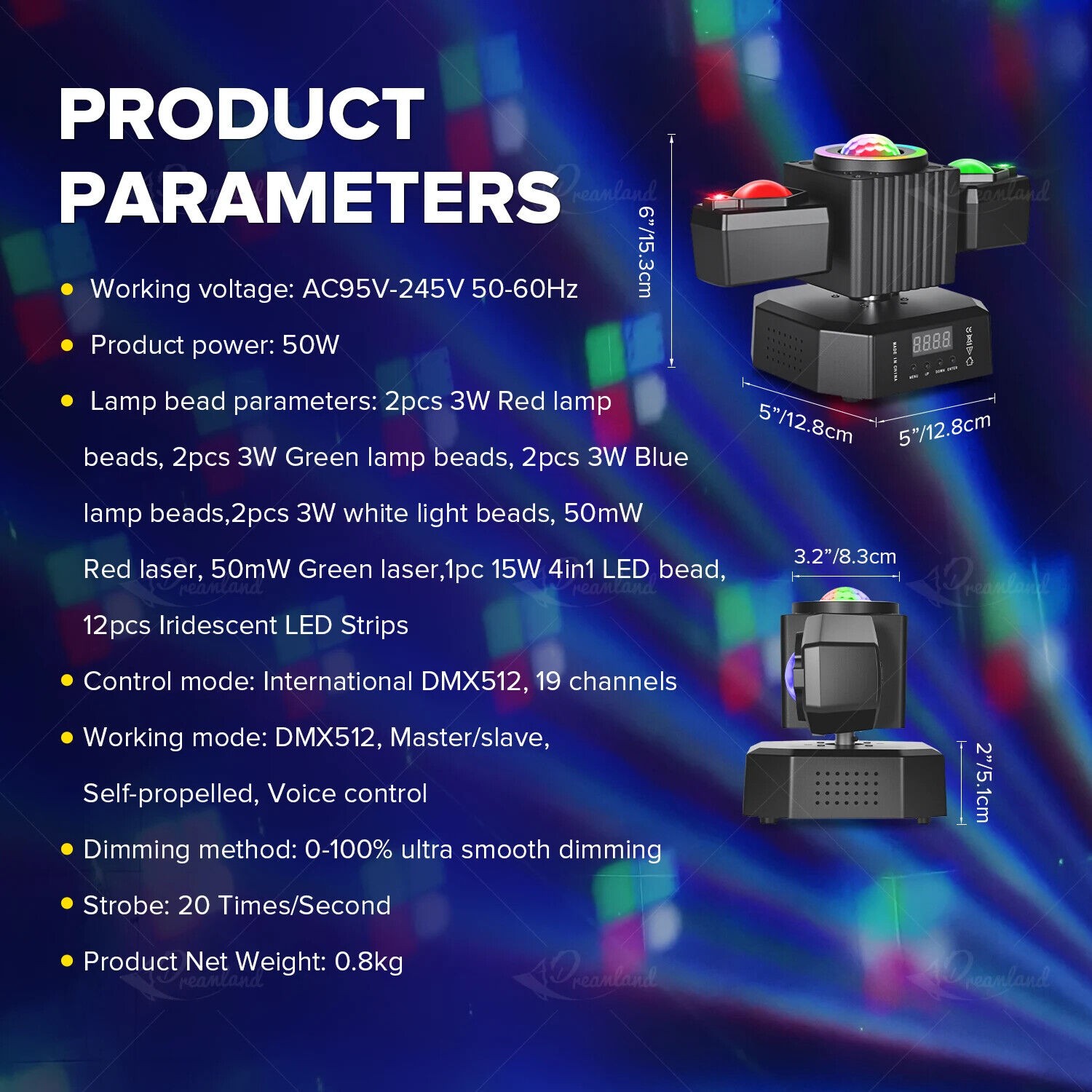 Moving Head Party Light Rotating Disco Bar Stage Lights Laser Beam Strobe Remote — image 5