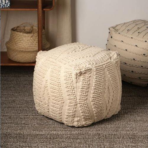 Neutral Retreat Pouf 18x18 Decorative Pouf For Living Room, Bedroom, & Home Decor