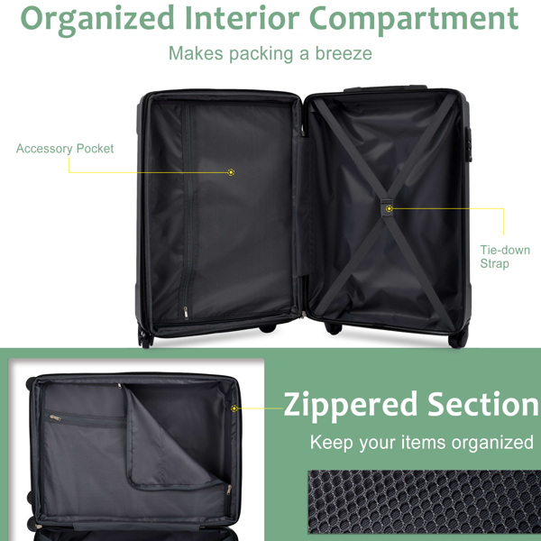 20-Inch Hardshell Carry-On Luggage, Lightweight Durable ABS Suitcase with Spinner Wheels, Built-in TSA Lock, 2 Packing Cubes, Creamy Green-21