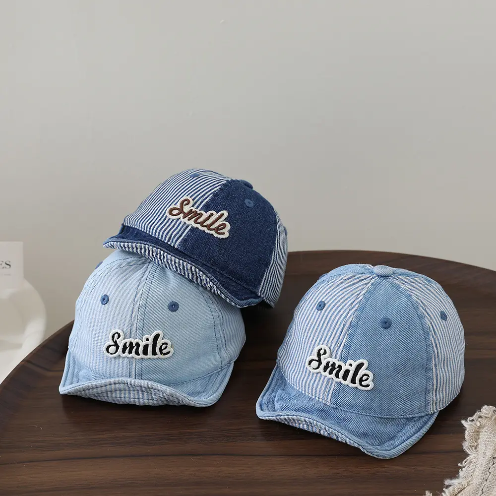 Patchwork Stripes Washed Denim Baby Beanie