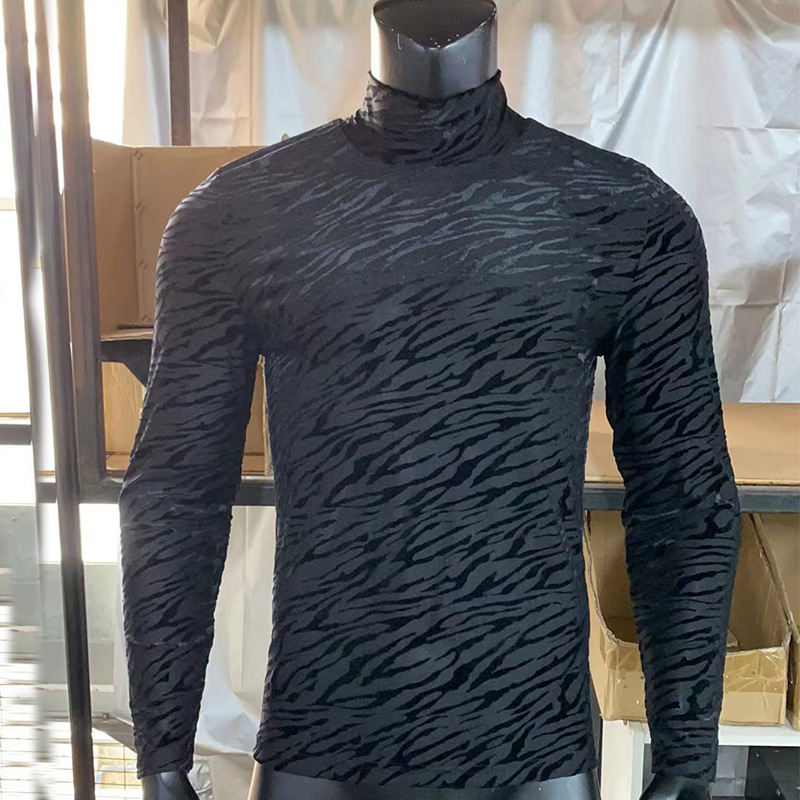 High Neck Long Sleeve Lace Bodysuit T-Shirt Male