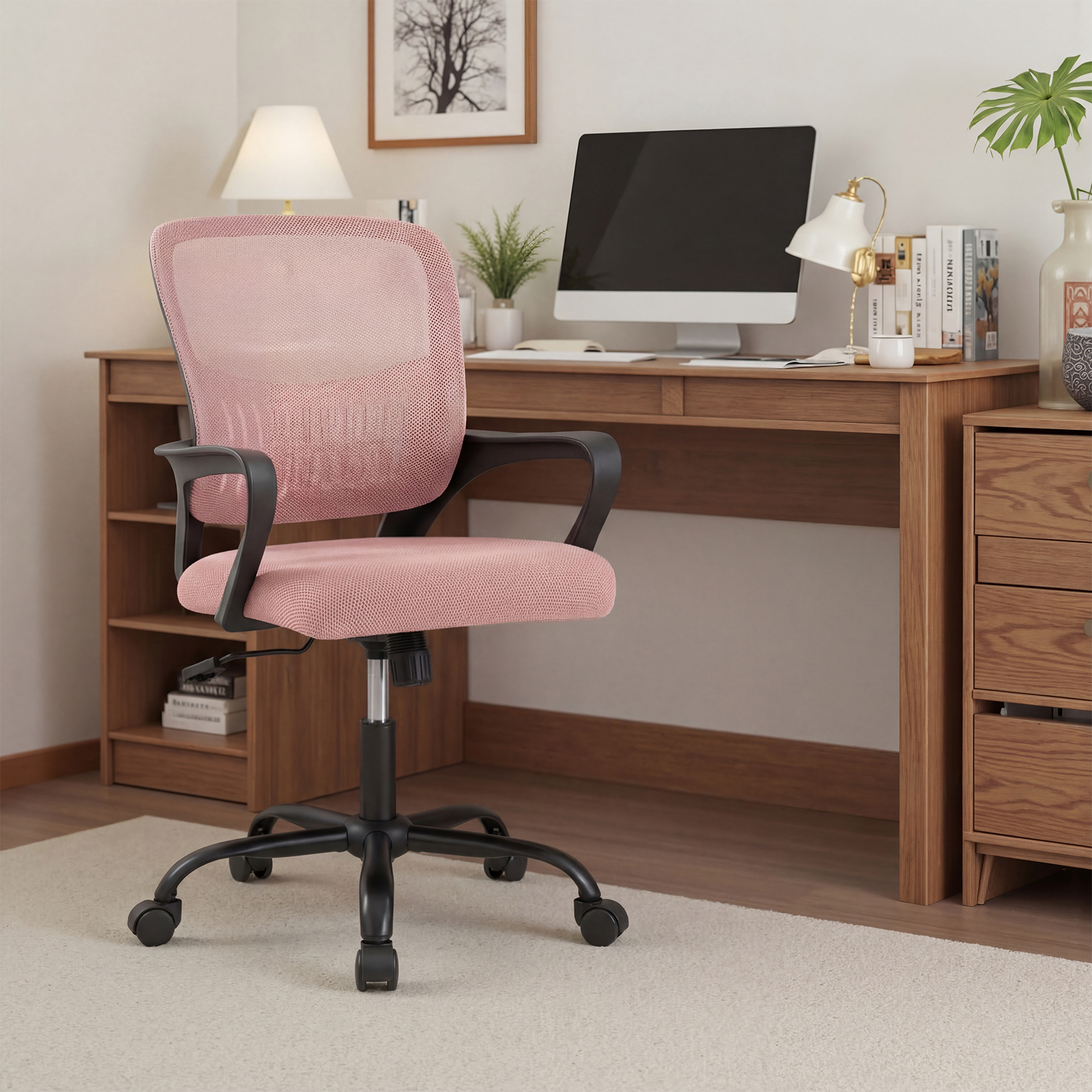 The Adjustable Rotating Back-style Computer Desk And Chair Not Only Offers Comfortable Lumbar Support But Also Comes With Comfortable Armrests.