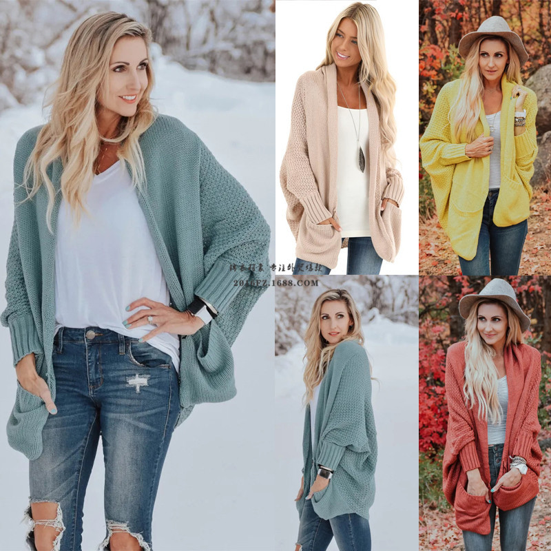 European And American Bat Sleeve Knitted Cardigan Sweater Coat Top