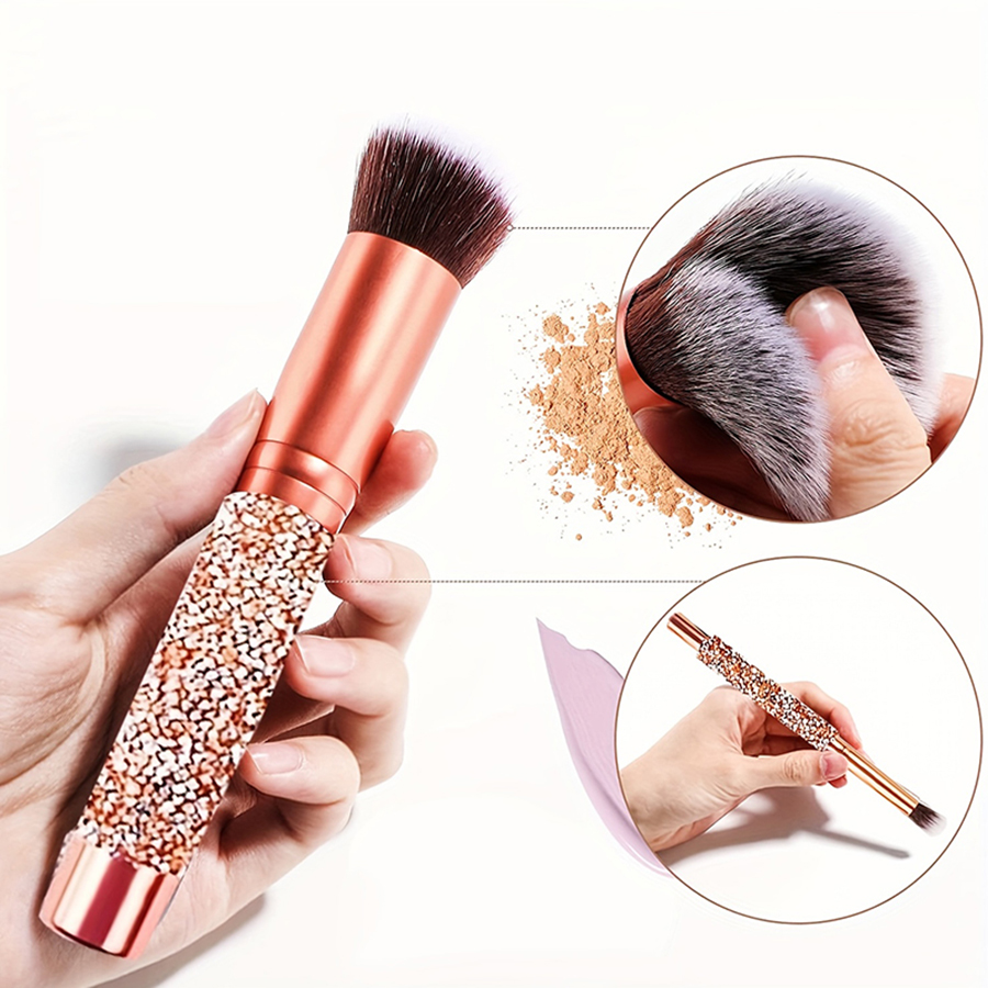 10Pcs Luxury Makeup Brush Set Diamond Rivet Handle Design Crystal Makeup Brush, For Face And Eye Makeup Brush Professional Foundation Concealer Eye Shadow Makeup Tool