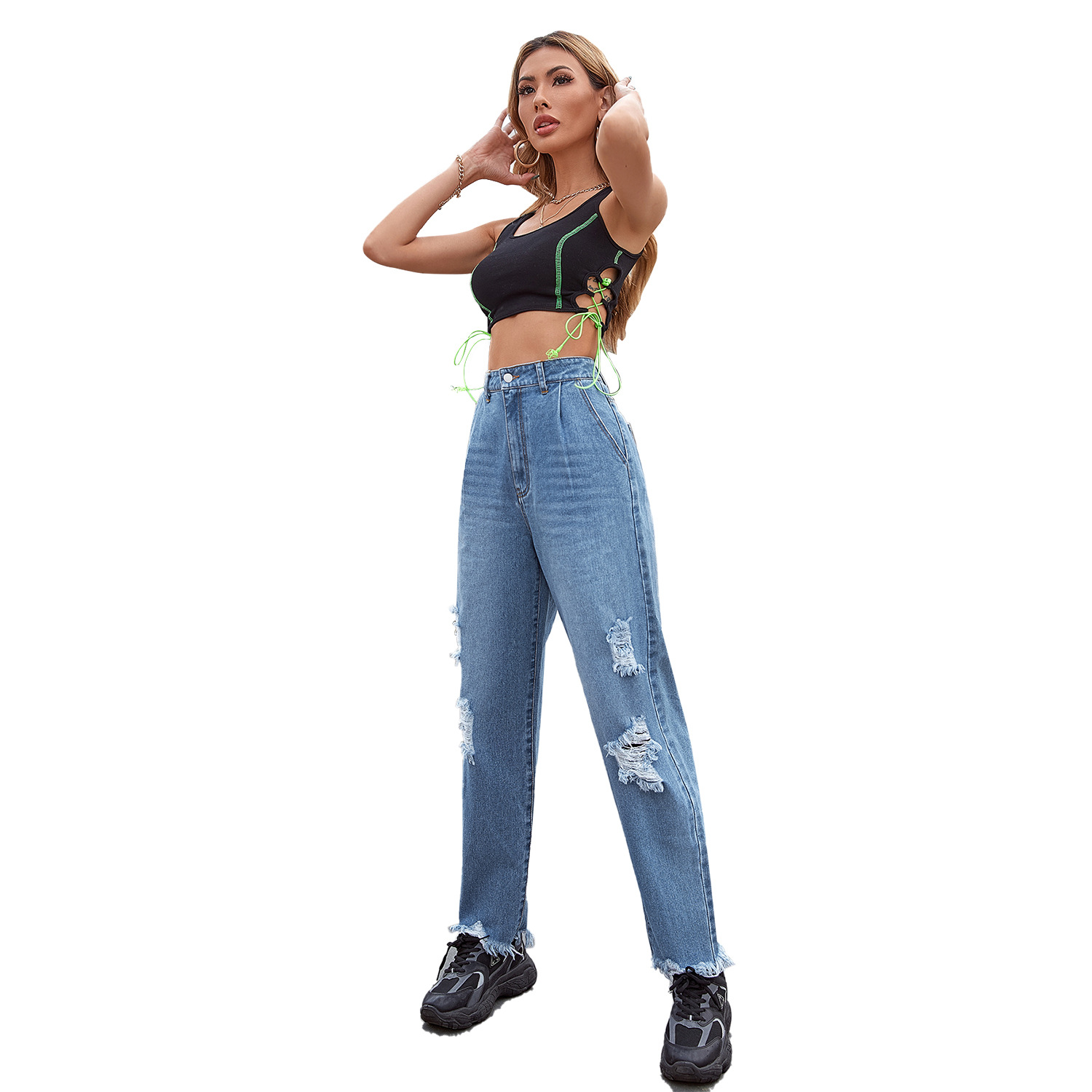 Style Jeans Women's New Straight Leg Pants Loose Harem Trousers