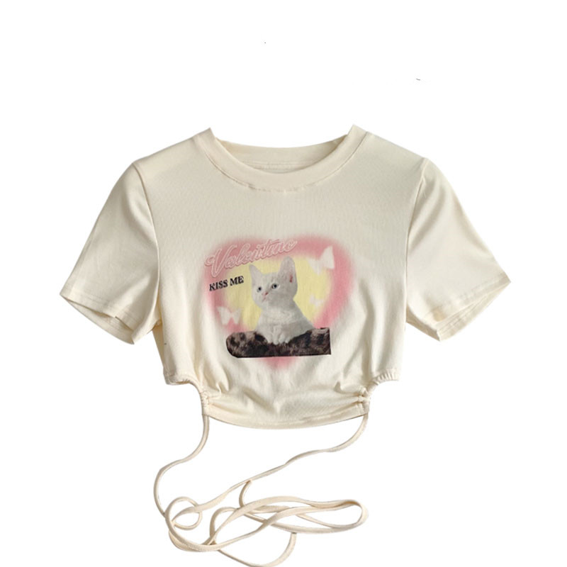 Title 2, Camiseta feminina com design de gato. Top estil...