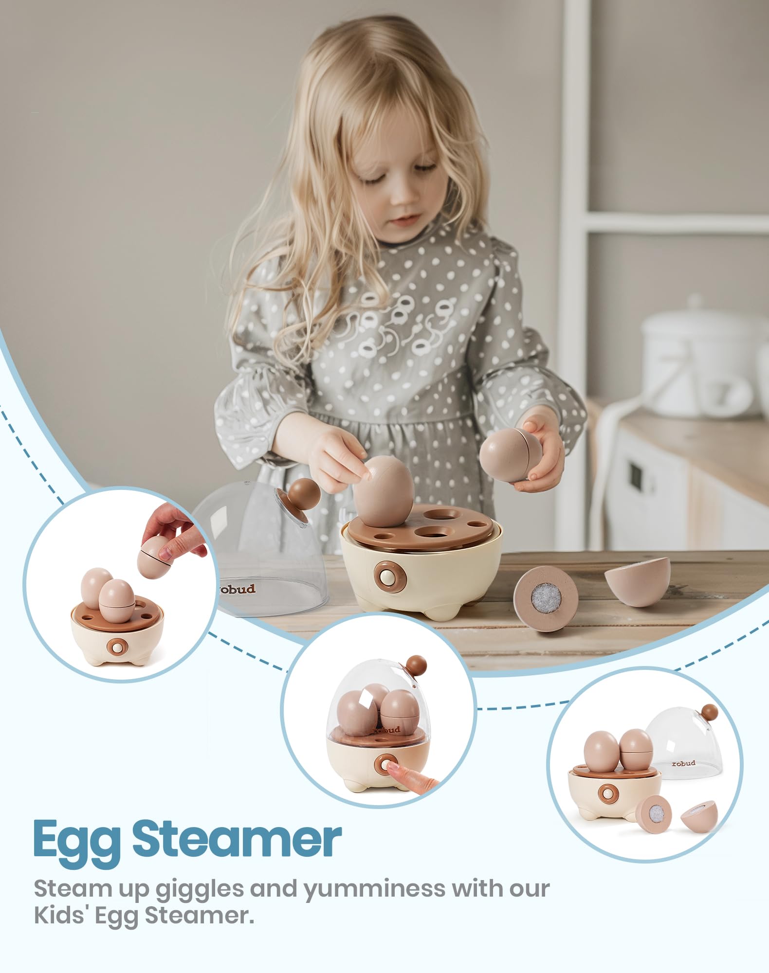 ROBOTIME Wooden Pretend Play Kitchen Playset Food Set With Bread Maker