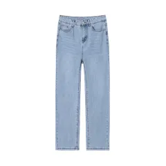 Wide Leg Plain Casual Trousers - Light Blue - View 1