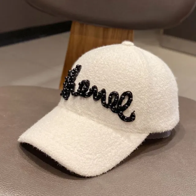 Autumn And Winter Warm Pearl Versatile Baseball Hat Black White - Shop at LoveMi