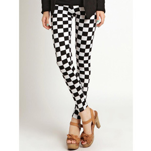 Black And White Square Diamond Check Cropped Trousers White - Shop at LoveMi