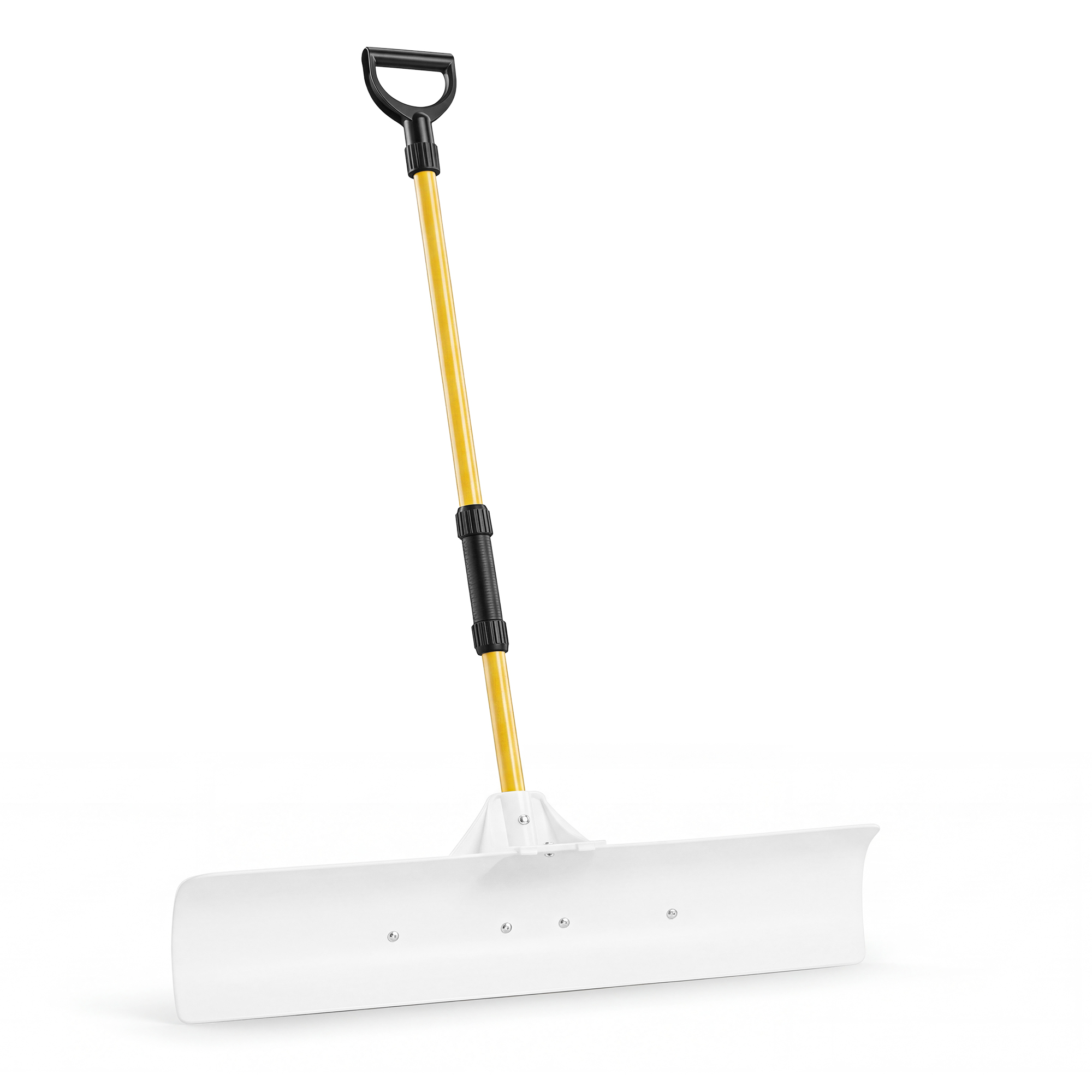Snow Pusher Shovel With Handle, Wide Plastic Snow Removal Tool For Driveway, Sidewalk, Walkway,White