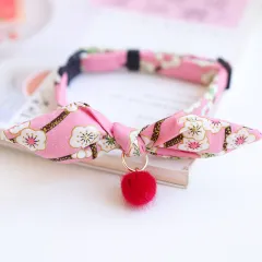 New Year's Pet And Wind Bow Tie Cat Puppy Rabbit Ear Collar Bell - Red Hair Ball Pendant - View 1